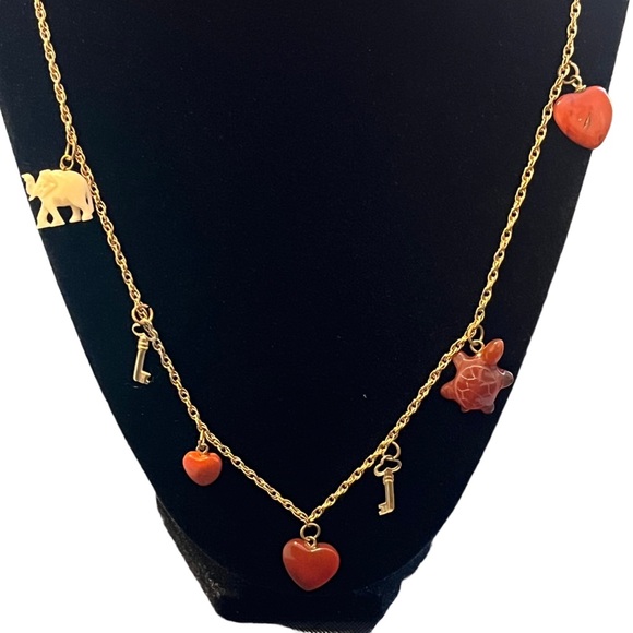 Vintage 12K Gold Filled Red Jade Bone Charm Necklace - Picture 4 of 10